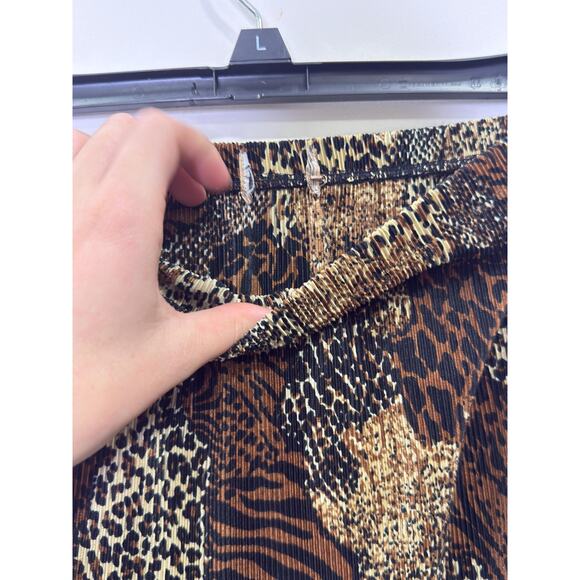 Vintage Brown Black Animal Print Skirt Long Slit Flowy Waist Sz S - Picture 4 of 10